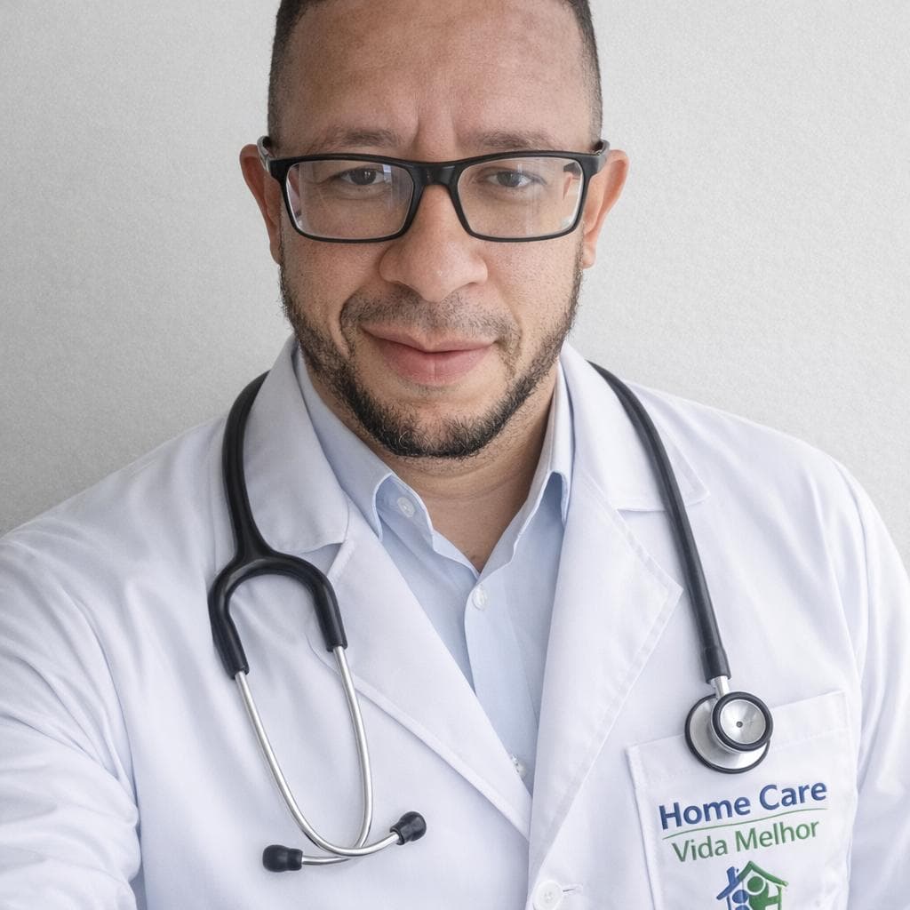 Profissional de saúde da Vida Melhor Home Care com jaleco e estetoscópio